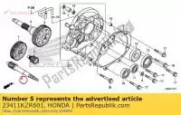 23411KZR601, Honda, albero, trasmissione (17t) honda  ww 125 150 2012 2013 2017 2018, Nuovo