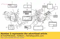 87506MW3600, Honda, segno, attenzione batteria honda cb seven fifty f2 nighthawk  cb750 cb750f2 750 , Nuovo