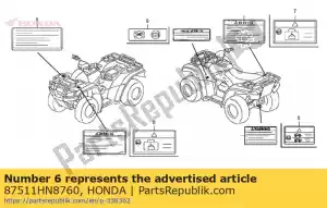 honda 87511HN8760 label, fr. vervoerder - Onderkant