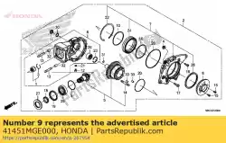 Ici, vous pouvez commander le cale b, pignon (1. 38) auprès de Honda , avec le numéro de pièce 41451MGE000: