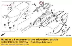 Aqui você pode pedir o parafuso, flange especial, 8x30 em Honda , com o número da peça 90106MB3000: