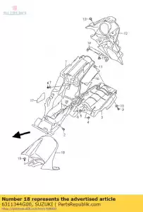 Suzuki 6311344G00 mudguard, rear low - Bottom side