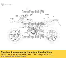 Ici, vous pouvez commander le décalque de pare-brise rh auprès de Piaggio Group , avec le numéro de pièce 2H001203: