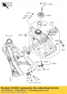 kawasaki 510440023 conjunto de tubo, tapa del tanque kx125m6f - Lado inferior