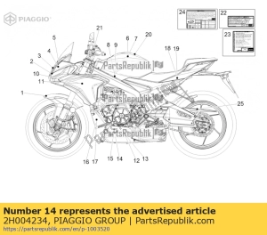 aprilia 2H004234 decalco pinna rossa dx carena inférieure - La partie au fond