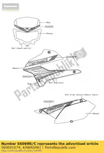 kawasaki 560691674 padrão, tampa lateral, lh klx250sc - Lado inferior