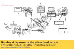 label, acce * typeb * van Honda, met onderdeel nummer 87512KBS730ZA, bestel je hier online: