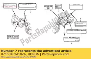 Honda 87565KCYA10ZA label,colo*type1* - Bottom side