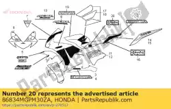 Here you can order the no description available at the moment from Honda, with part number 86834MGPM30ZA:
