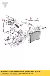 Ici, vous pouvez commander le embout embouti du liquide de refroidissement auprès de Triumph , avec le numéro de pièce T3620661: