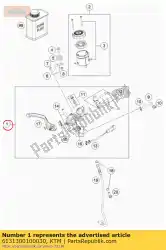 Ici, vous pouvez commander le cylindre de frein à main pr16 / 19 auprès de KTM , avec le numéro de pièce 6131300100030: