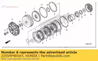 22554P4R003, Honda, placa, extremidade da embreagem (4) (2,4 mm) honda  nsa trx 650 680 700 2003 2004 2005 2006 2007 2008 2009 2010 2012 2017 2018 2019 2020, Novo