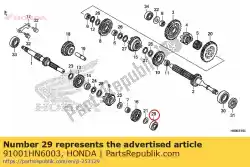 Here you can order the bearing, radial ball special, 6202u from Honda, with part number 91001HN6003: