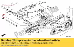 Ici, vous pouvez commander le écrou, u, 16mm auprès de Honda , avec le numéro de pièce 90305MCB610: