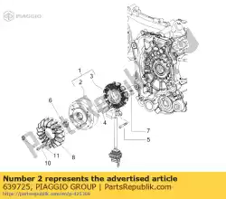 Aqui você pode pedir o rotor. Assy. Em Piaggio Group , com o número da peça 639725: