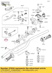 Here you can order the switch,engine stop kx250t6f from Kawasaki, with part number 270100047: