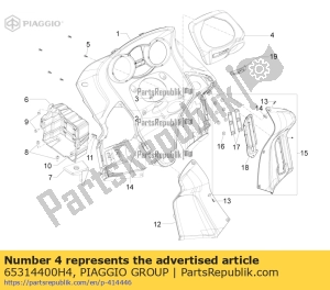 aprilia 65314400H4 protetor de perna, placa traseira, elemento central - Lado inferior