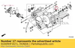 Aqui você pode pedir o rolamento, esfera radial, 15x32x9 em Honda , com o número da peça 91009HF1671: