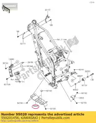 beschermkap, motor klx250-d1 van Kawasaki, met onderdeel nummer 550201456, bestel je hier online: