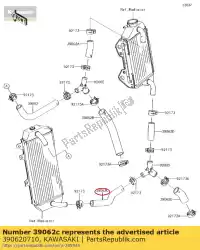 Here you can order the hose-cooling,rad. Lh lwr- from Kawasaki, with part number 390620710: