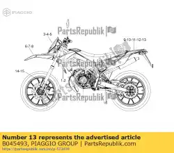 Ici, vous pouvez commander le décalque de carénage arrière central auprès de Piaggio Group , avec le numéro de pièce B045493: