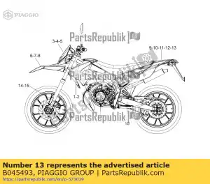 Piaggio Group B045493 décalque de carénage arrière central - La partie au fond