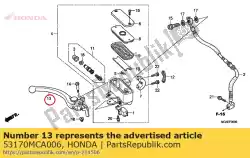 Aqui você pode pedir o alavanca assy., r. Lidar com em Honda , com o número da peça 53170MCA006: