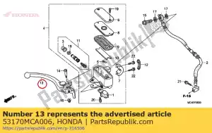 Honda 53170MCA006 conjunto de palanca, r. encargarse de - Lado inferior