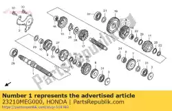 Here you can order the mainshaft comp. (15t) from Honda, with part number 23210MEG000: