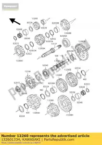 Kawasaki 132601334 versnelling, ingang 2e, 16t - Onderkant