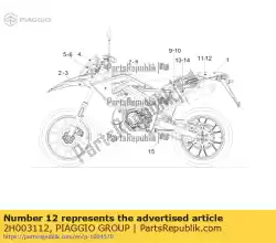 Aquí puede pedir calcomanía de carenado trasero izquierdo de Piaggio Group , con el número de pieza 2H003112: