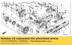 Aqui você pode pedir o engrenagem, fr. Anel (42t) em Honda , com o número da peça 41531HP0A00: