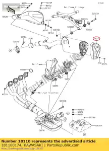 Kawasaki 181100174 body end-muffler - Bottom side