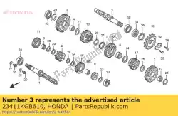 Aqui você pode pedir o engrenagem, contraeixo baixo (3 em Honda , com o número da peça 23411KGB610: