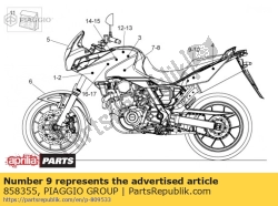 Aprilia 858355, Rechter zijpaneel sticker, OEM: Aprilia 858355