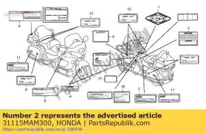 honda 31115MAM300 etykieta, a.c. kabel generatora - Dół