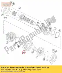 Ici, vous pouvez commander le idler 6. Gear 07 auprès de KTM , avec le numéro de pièce 75033006000: