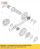 59033001000, KTM, arbre principal 14-z 20 ktm exc sx sxs 250 400 520 540 1999 2000 2001 2002, Nouveau