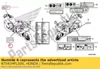 87541MFL000, Honda, etichetta, capacità olio honda  cbr vfr 1000 1200 2008 2009 2010 2011 2012 2013 2017 2018 2019 2020, Nuovo