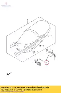 suzuki 4528011J00 cable, cerradura de asiento - Lado inferior