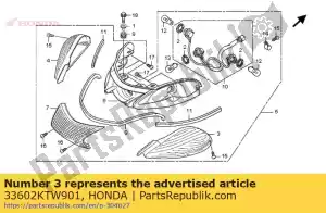 Honda 33602KTW901 lente, r. rr. piscadela - Lado inferior