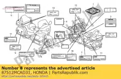 Qui puoi ordinare etichetta, accessorio l da Honda , con numero parte 87512MCAD31: