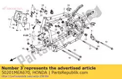 plaat, fr. Motorhanger boven van Honda, met onderdeel nummer 50201MEA670, bestel je hier online: