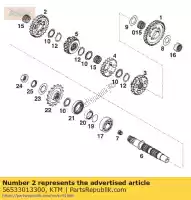 56533013300, KTM, Tussenas 2e versnelling 24 t 2g3 ktm e egs exc rxc super sx 350 400 620 1994 1995, Nieuw