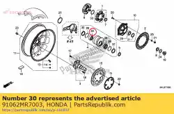 Aquí puede pedir rodamiento, rr. Aguja de eje de Honda , con el número de pieza 91062MR7003: