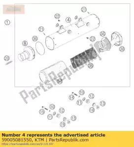 ktm 59005081550 carcaça do silenciador exc 04 - Lado inferior