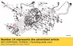 Aqui você pode pedir o parafuso, soquete, 5x20 em Honda , com o número da peça 90116HP5600: