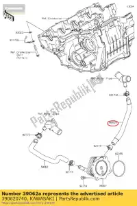 Kawasaki 390620740 slang, oliekoeler-3way pip - Onderkant