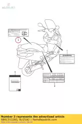 Ici, vous pouvez commander le étiquette, capuchon de chargement auprès de Suzuki , avec le numéro de pièce 6891312J80: