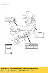 Suzuki 6891312J80 étiquette, capuchon de chargement - La partie au fond